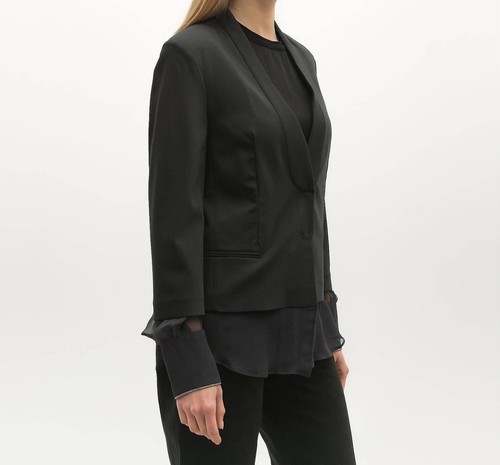 NUEVO CON ETIQUETAS BRUNELLO CUCINELLI Chaqueta Blazer de Lana 42 6 Gris Oscuro Seda Fluido Borde Monili - Imagen 2 de 14