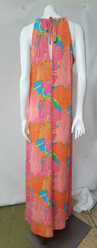 Vestido Trina Turk Mujer XS Rosa Floral Milán Gingko Hawaiano Halter Maxi Nuevo Defecto - Imagen 4 de 16