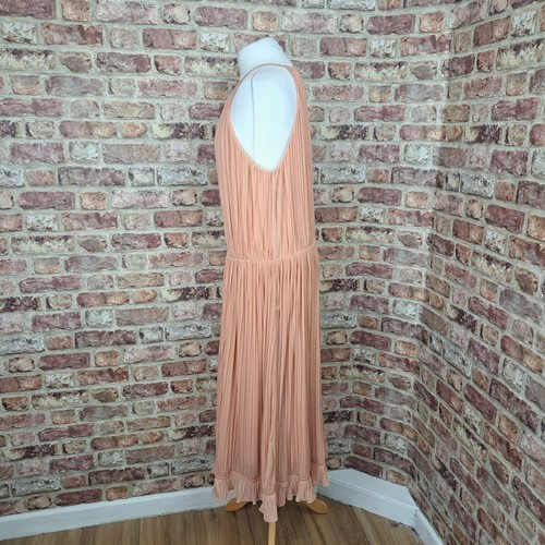 Next Dress Peach Pink Pleated Stretch UK 20 Ruched Waist Fit Flare - Picture 7 of 12