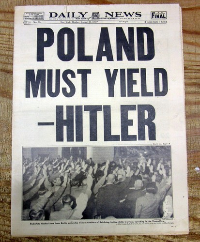 Beste 1939 New Yorker Tageszeitung mit HITLER-DROHUNG, IN POLEN EINZUMARSCHIEREN & den Zweiten Weltkrieg zu beginnen