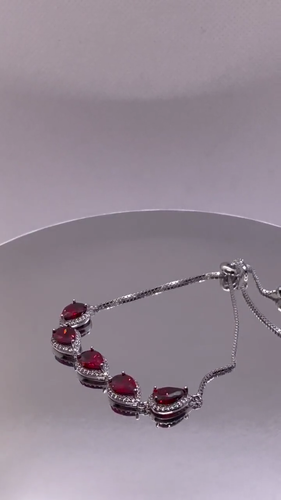 925 STERLING SILVER LARIAT BRACELET W/ LAB DIAMONDS & RUBY CLOSEOUT!!!! - Video 1 of 1