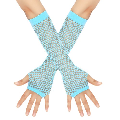 Women Long Fishnet Net Gloves Shiny Fingerless Sexy Punk Mittens Arm Sleeve US - Foto 40 di 40