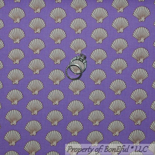 BonEful Fabric FQ Cotton Quilt Purple Sea Shell Pearl Girl Mermaid Stripe Scenic - Picture 1 of 11