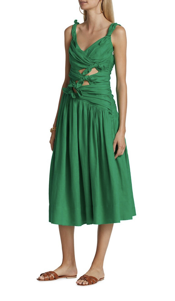 【送料&関税込】Zimmermann Midi Dress With Bow NWT Zimmermann Tiggy Bow Cut-Out Midi-Dress Green 2 (6-8