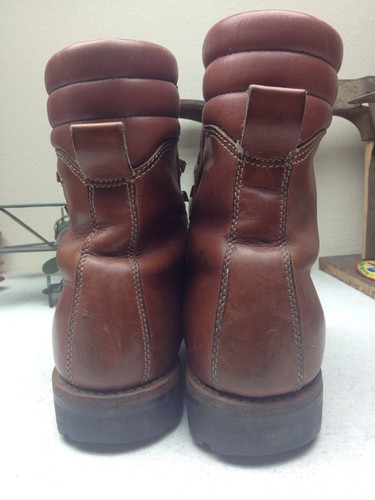 OLD BROWN YELLOW LACE MONTBLANC MOUNTAINEER ENGINEER TRAIL BOSS BOOTS 10.5 M? - Picture 6 of 9