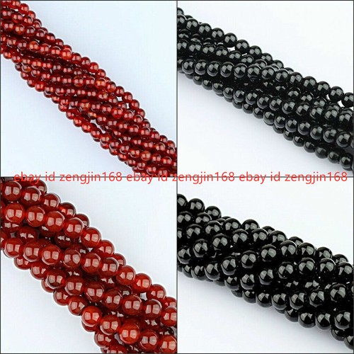 Natural 6/8/10/12/14mm Red Agate Black Onyx Round Ball Gemstone Loose Beads 15'' - Picture 4 of 14