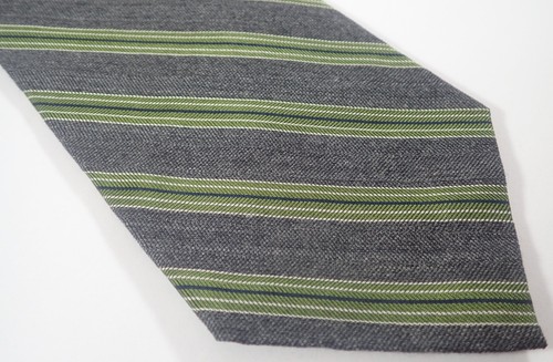 HICKEY FREEMAN GRAY GREEN BLACK WHITE HERRINGBONE STRIPES WOOL/SILK NECK TIE - Picture 9 of 11