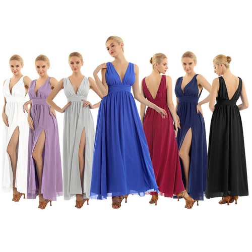 Sexy Women's Chiffon V Neck Front Thigh High Slit Evening Cocktail Party Dress - Picture 2 of 57