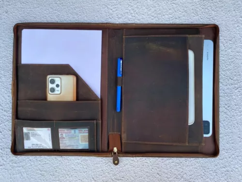 Portfolio Business Organizer Padfolio A4 Folder Document Buffalo Leather Case