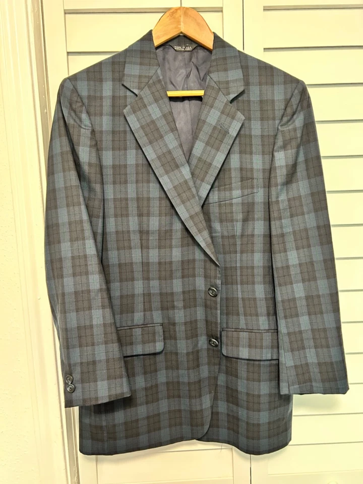 Chaps Ralph Lauren vintage union made USA blue tartan plaid blazer jacket 38R - Image 2 of 4