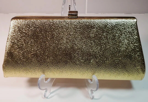 Cartera de colección de oro metálico con cadena o embrague de mano con cierre a presión de metal - Imagen 11 de 24