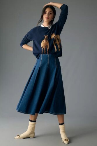 Anthropologie Cashmere Intarsia Horse Sweater Maeve Western Navy Plus Sz 1X NEW - Picture 4 of 7