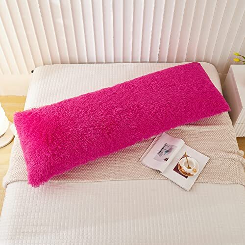 Faux Fur Fluffy Body Pillow Cover Plush Shaggy Velvet Body 21" x 54" Hot Pink - Bild 1 von 7