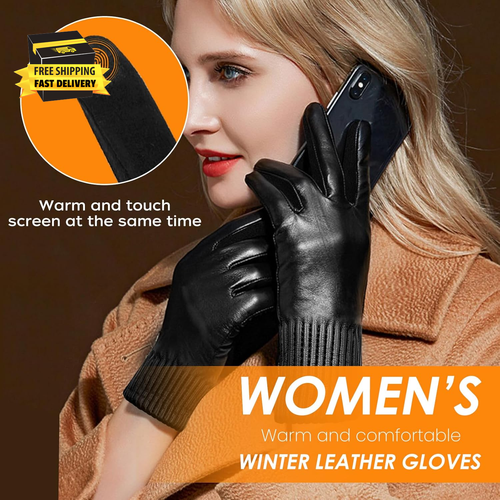 Winter Fashion Leather Gloves for Women,Finger Touchscreen Wool Lined Windproof - Picture 5 of 8