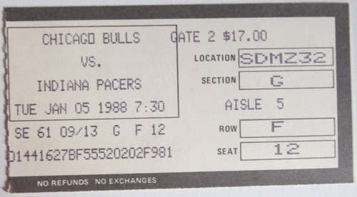 Chicago Bulls January 5 1988 Ticket Stub Indiana Pacers Michael Jordan 31 Points - 第 1/2 張圖片