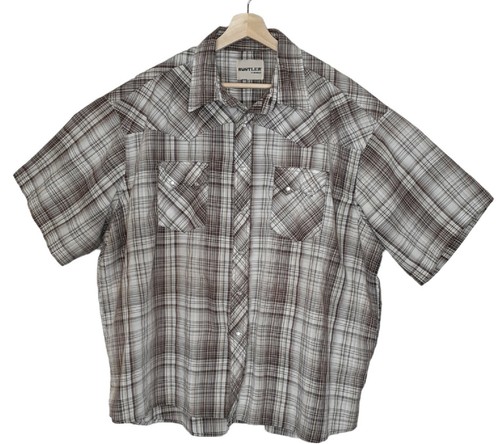 Vtg Rustler By Wrangler Brown Tan Striped Silver Thread Accents Pearl Snap 3XL  - Picture 1 of 11