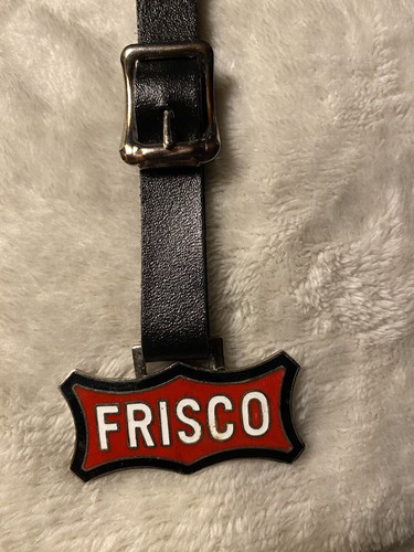 Fob orologio ferrovia FRISCO smaltato vintage. Vecchio stock nuovo con cinturino in pelle
