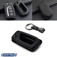 Carbon Grain Flip Key Fob Cover w/ Keychain For Toyota Camry LE SE 2018 2019