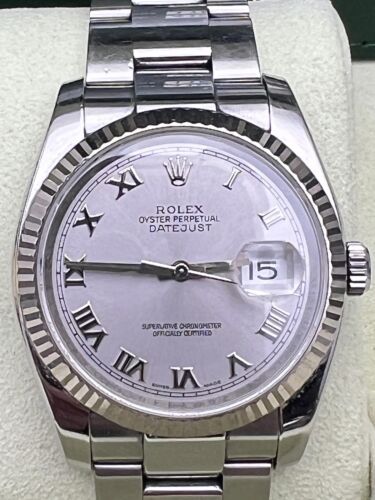 Rolex Datejust 36mm 116234 18K Fluted Silver Roman Numeral Dial Oyster B&P - Picture 3 of 10