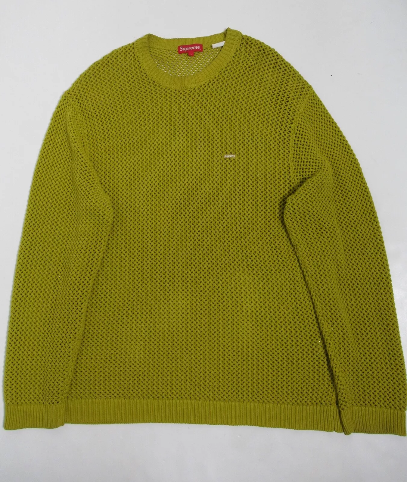 Pull homme Supreme tricot ouvert petite boîte vert acide printemps été 2022 taille L