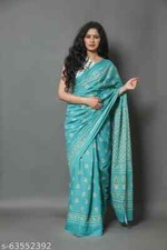 INDIAN BAGRU BLOCK PRINT PURE SOFT COTTON MULMUL SAREE SARI WITH BLOUSE PIECE