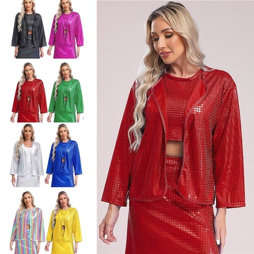 Damen Mantel Nachtclub Strickjacke Kragenlos Jacken Vorne offen Party Kostüme - Bild 6 von 108