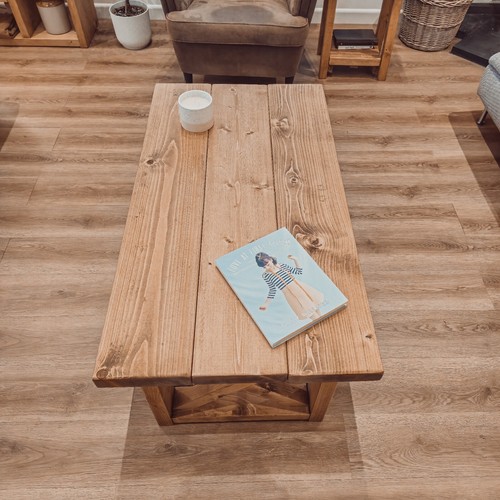 Timber Cross Legs Farmhouse Solid Wood Rustic Coffee Table - Picture 5 of 9