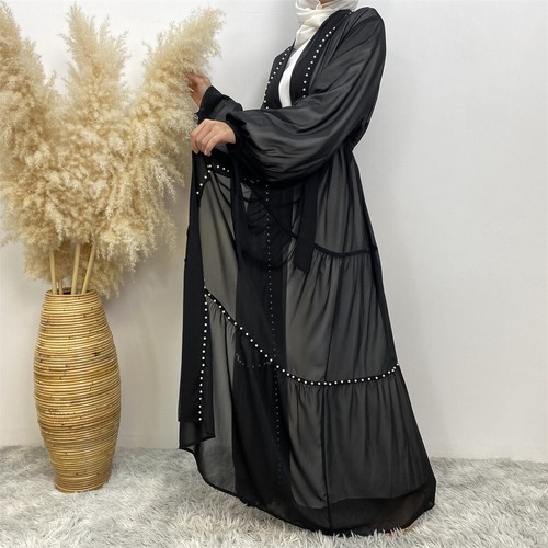 Dubai Abaya Abierto Mujeres Musulmanas Cárdigan Maxi Vestido Cuentas Caftán Vestido Árabe Vestidos - Imagen 14 de 66