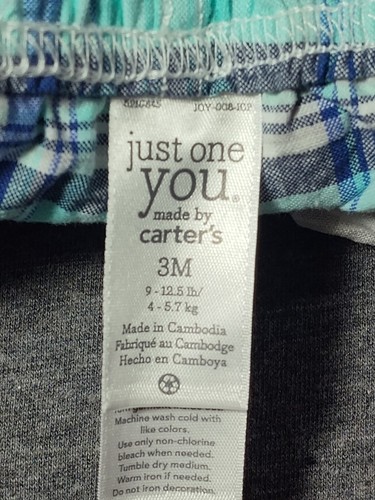 Carter's Infant Shirt / Shorts Set Dolphin Plaid 3 Mon. Short Sleeve Blue Green - Picture 5 of 8