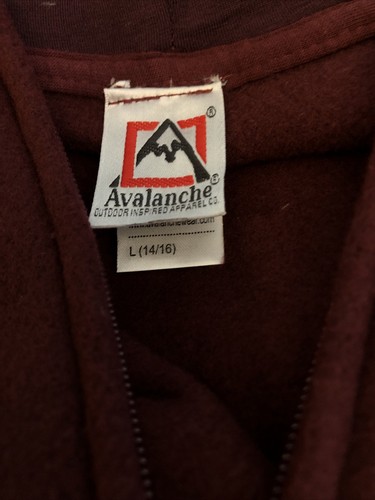 Avalanche Teen Youth Full Zip Hoodie Sweatshirt Medium Weight Wine  Sz L 14/16 - Picture 6 of 6