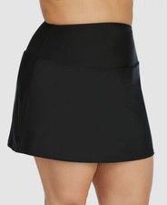 Island Escape Women's Black Solid Tummy Control Skirt Swimwear Plus Size 16W