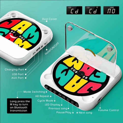 1set CD Player With Wired Earphone 5V2A Bluetooth 5.3 Home Use Audio Equipment - Picture 10 of 17