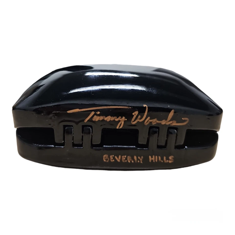 Bolso clutch Timmy Woods negro con cierre superior swarovski dorado, firmado por T.W Foto 3 de 4