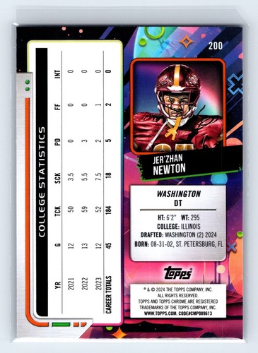 2024 Topps Chrome Cosmic Jer’Zhan Newton Rookie Blue Space Dust /99 - Foto 2 di 2