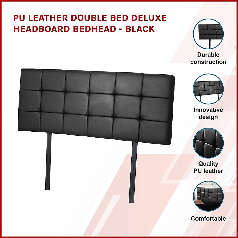 PU Leather Double Bed Deluxe Headboard Bedhead Bedroom Furniture - Black - image 2 of 4