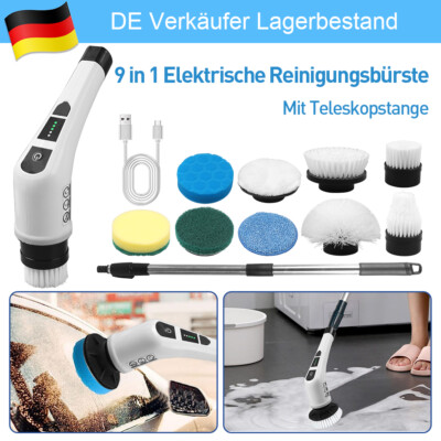 Turbo Scrub Elektrische Akku-Reinigungsbürste Reinigung Scrubber 9 Bürstenköpfe