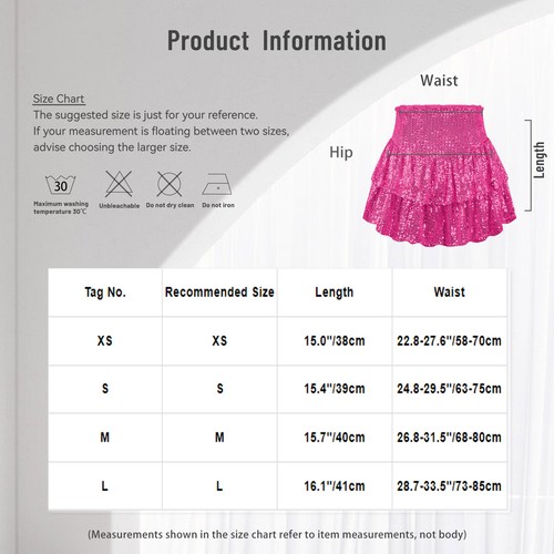 Womens Shiny Sequins Ruffle A-Line Skirts Layered Miniskirt Build-in Shorts - Picture 12 of 213