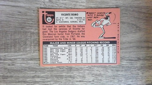 Vicente Romo 1969 Topps #267 RC Cleveland Indians VG - Picture 2 of 2