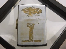 Vintage Zippo Lighter, Golfing Scenery, Double Panel, Full Size, Display Case