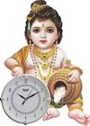 Antique Baby Lord Krishna Wooden Wall Clock -Pack of 1