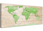 Large Lime Green Cream World Map Atlas Canvas Wall Art Print - 120cm Wide - 1310