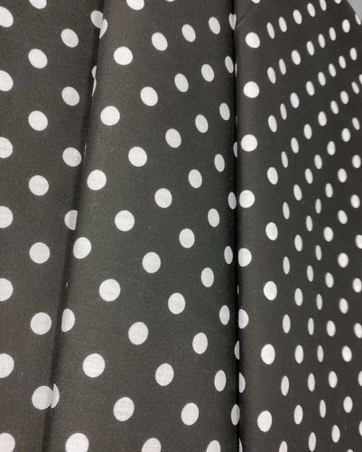 White Polka Dot Print on Black Poly cotton Polyester Blend Fabric 60" By Yard - Picture 3 of 3