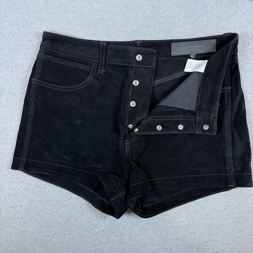 Rag&Bone Jean Women Button Fly High Rise Lou Suede Leather Shorts Black 28 Edgy - Picture 3 of 7