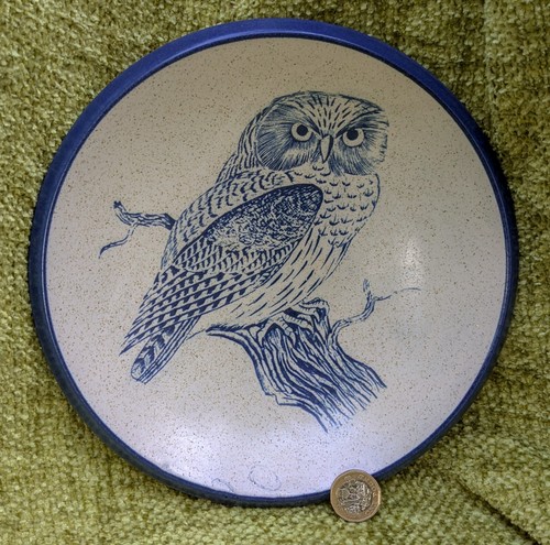 Purbeck Pottery Owl Dish Plate in Blue 22 cm Purbeck Clay - Picture 7 of 8