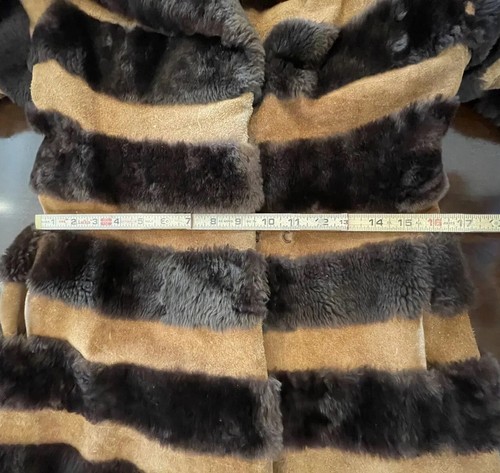 Vintage 70er Mantel Mouton Fell Wildleder Leder Streifen Boho Gr. XS (siehe Mängel - Bild 15 von 20