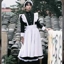 Men Maid Dress Ruffle Long Sleeve Waitress Cosplay Lolita Halloween Costume