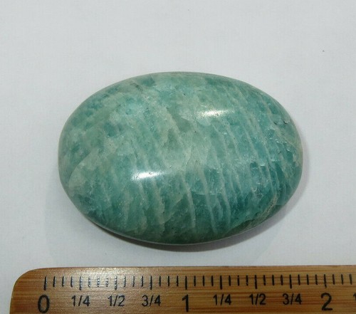 AMAZONITE RARE BEAUTIFUL SHIMMERING HEART & THROAT CHAKRA CRYSTAL PALMSTONE - Picture 7 of 8