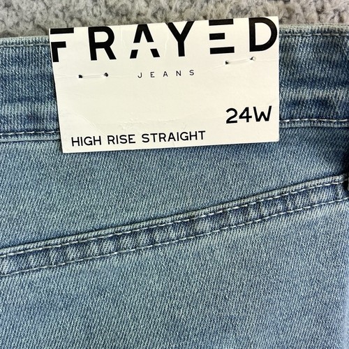 Frayed Womens Plus Sz 24W Light Washed Blue Jeans High Rise Straight NEW 42x25 - Picture 8 of 8