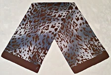 SCARF VINTAGE AUTHENTIC JAMMERS & LEUFGEN LEOPARD PRINT BLUE SILK LONG WOMENS