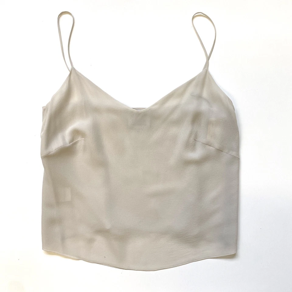 NWT $725 AKRIS Bergdorf Sheer Ivory Silk Spaghetti Strap V Neck Cami Top sz 12 - Image 2 of 4